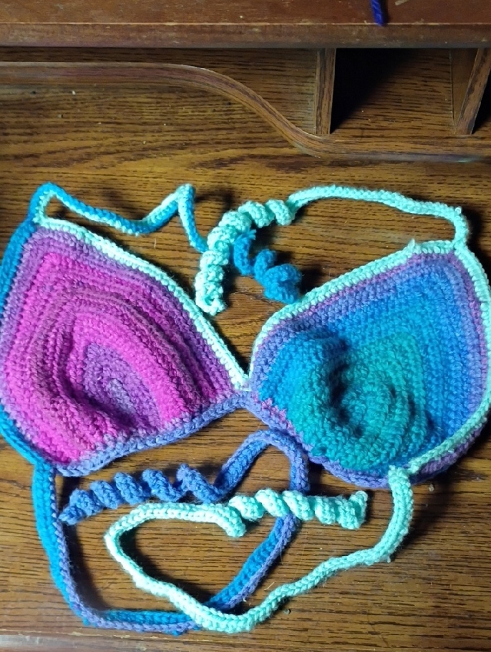 Handmade Gradient Crochet Bikini Top in Pink & Teal
